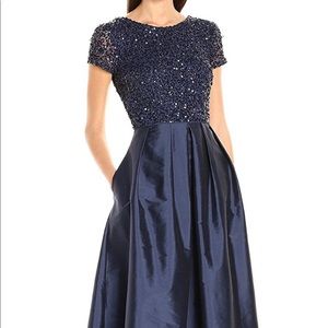 Adrianna Papell Navy blue beaded and taffeta gown